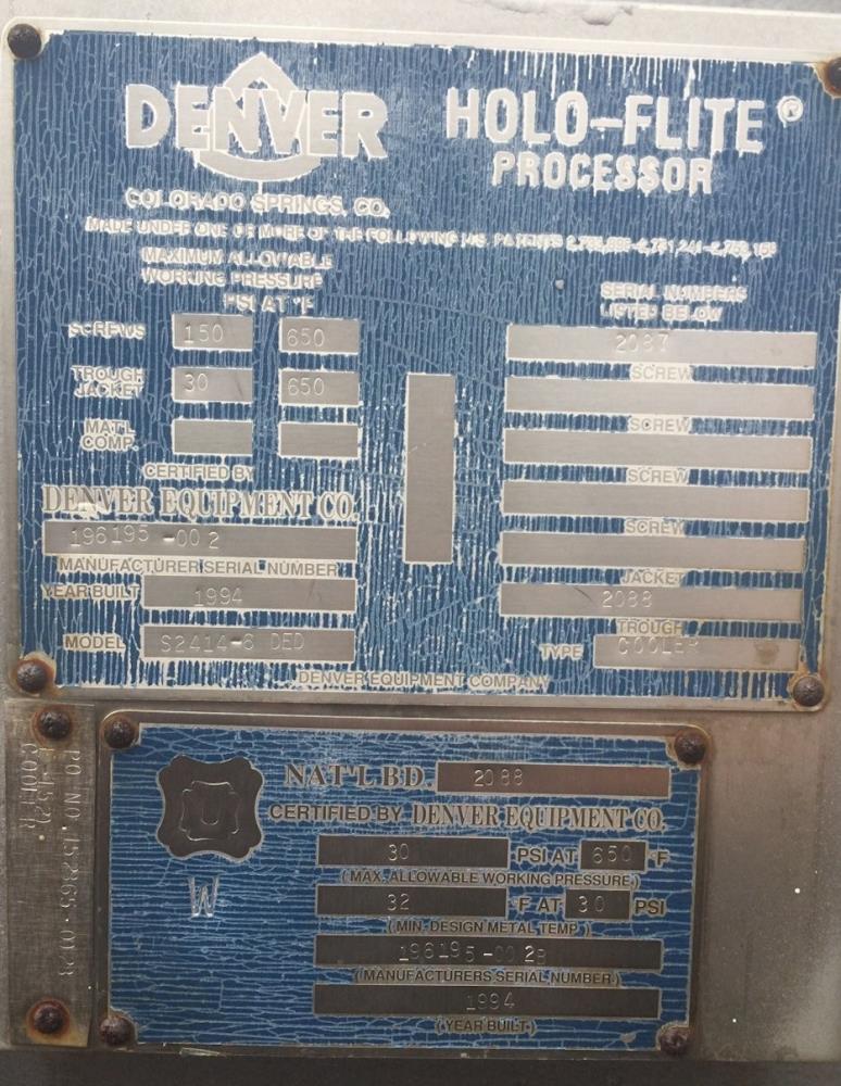 Denver Holo-flite Model S2414-6 Thermal Processor, 24' D X 14' L, Single Screw)